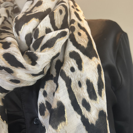 Farfouillette Sunny Leopard Scarf with Gold Leopard Beige Patterns