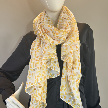 Farfouillette Pétales Dorées Foulard Aux Motifs Colorés Jaune porté