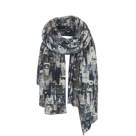 Farfouillette Kittie Cat Print Scarf Black