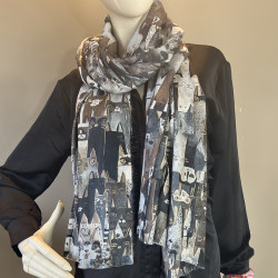 Farfouillette Kittie Cat Print Scarf Black