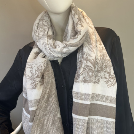 Farfouillette Tapestry Rose Elegant Scarf Beige