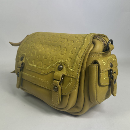 Biba Gardner Shoulder Bag in Washed Leather & Leopard Details GAD4L...