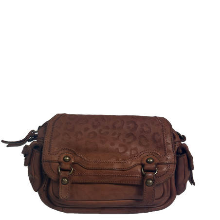 Biba Gardner Shoulder Bag in Washed Leather & Leopard Details GAD4L...