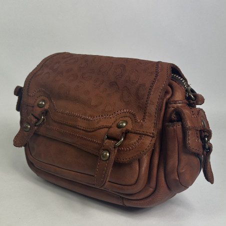 Biba Gardner Sac Bandoulière En Cuir Lavé & Détails Léopards GAD4L Cuero côté