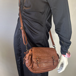 Biba Gardner Shoulder Bag in Washed Leather & Leopard Details GAD4L...