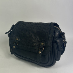 Biba Gardner Washed Leather Shoulder Bag & Leopard Details GAD4L Negro