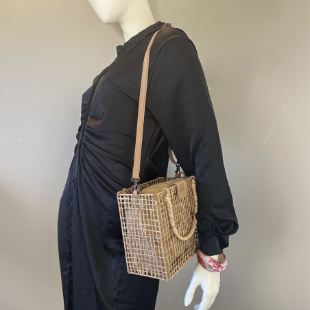 Biba Nigaloo Small Woven Bag in Raffia and Bamboo NIN1B Natural