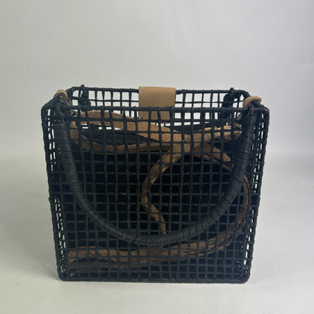 Biba Nigaloo Small Woven Bag in Raffia and Bamboo NIN1B Negro