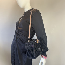 Biba Nigaloo Small Woven Bag in Raffia and Bamboo NIN1B Negro