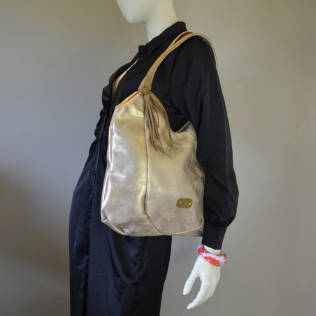 Mila Louise Naomi PG2 Hobo Canvas Lined Vachetta Leather Bag Amber