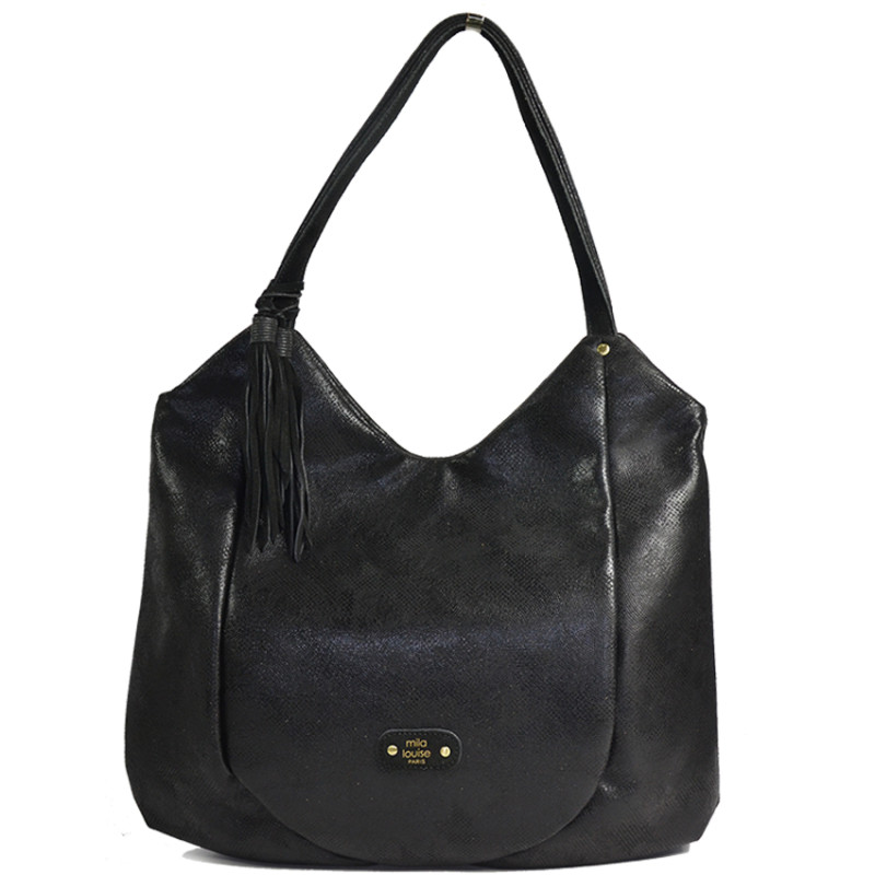 Mila Louise Naomi PG2 Sac Hobo Toile Garnie Cuir de Vachette Noir