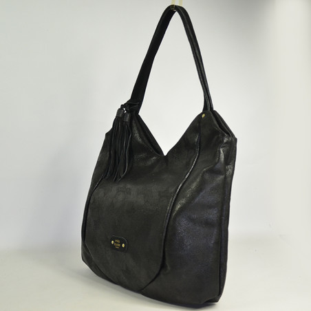 Mila Louise Naomi PG2 Sac Hobo Toile Garnie Cuir de Vachette Noir cote