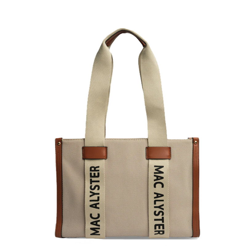 Mac Alyster Miss Clover Shopping Bag with Raffia Details Cognac