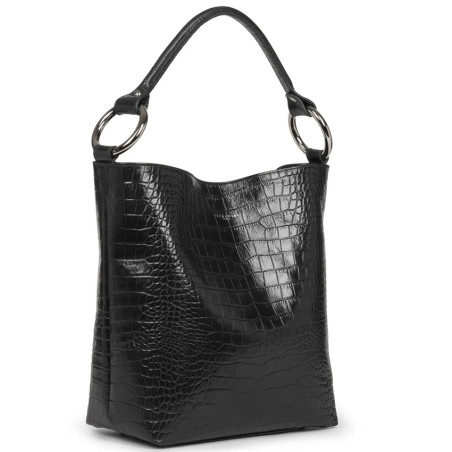 Sequoia Handle Croco Bucket Bag Shoulder Carried L Black