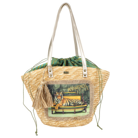 Whimsical Collection Sac Panier En Paille Tigre face