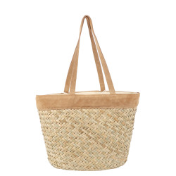 Les Tropéziennes Straw Basket Bag with Leather Details and Fringe N...