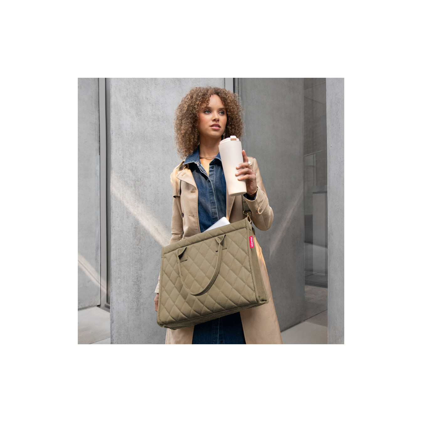 Reisenthel Daily Large Business Bag with Rhombus Olive Shoulder Strap