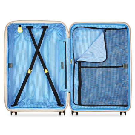 Delsey Lutece Grande Valise Extensible 4 Roues 76 CM TSA Beige ouvert