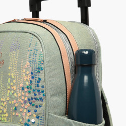 Caméléon Vintage Fantasy Sac A Dos A Roulettes 50cm Holographic Denim poche bouteille