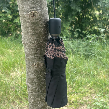 Piganiol x Noix D'arec Parapluie Pliant Pour Femme Noir / Biais Léopard