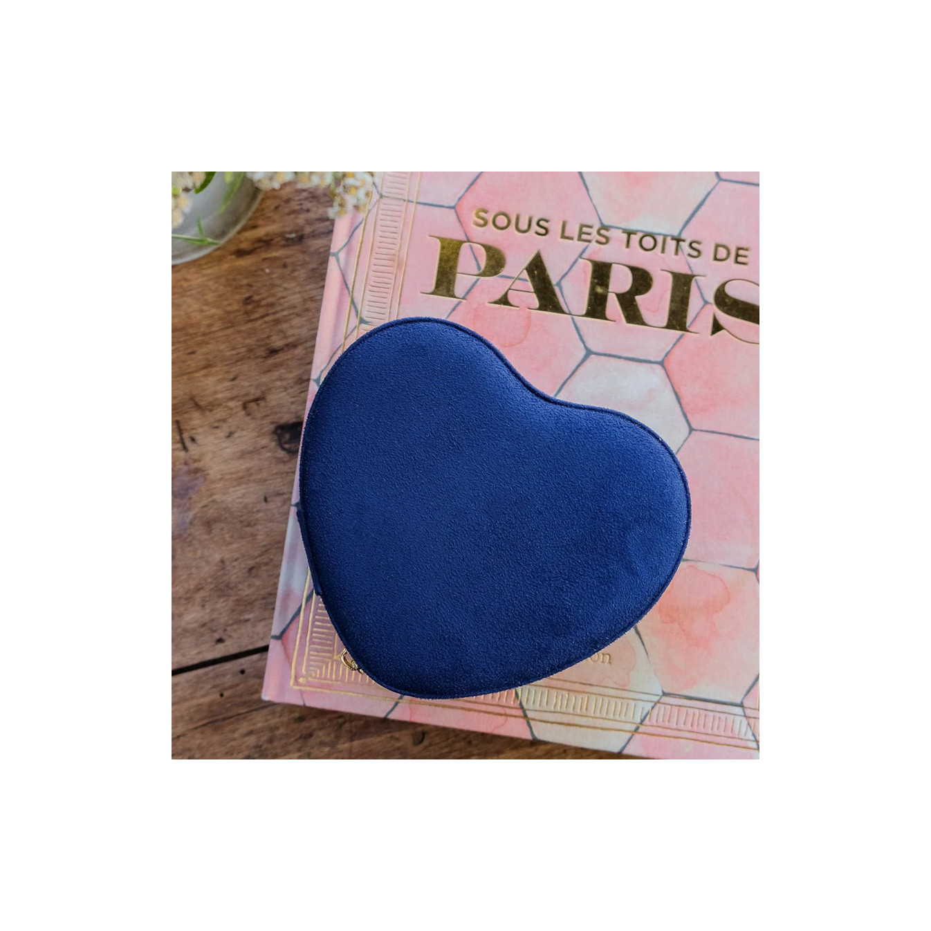 Maison Scarlett Celeste Heart Shaped Velvet Navy Blue Jewelry Box