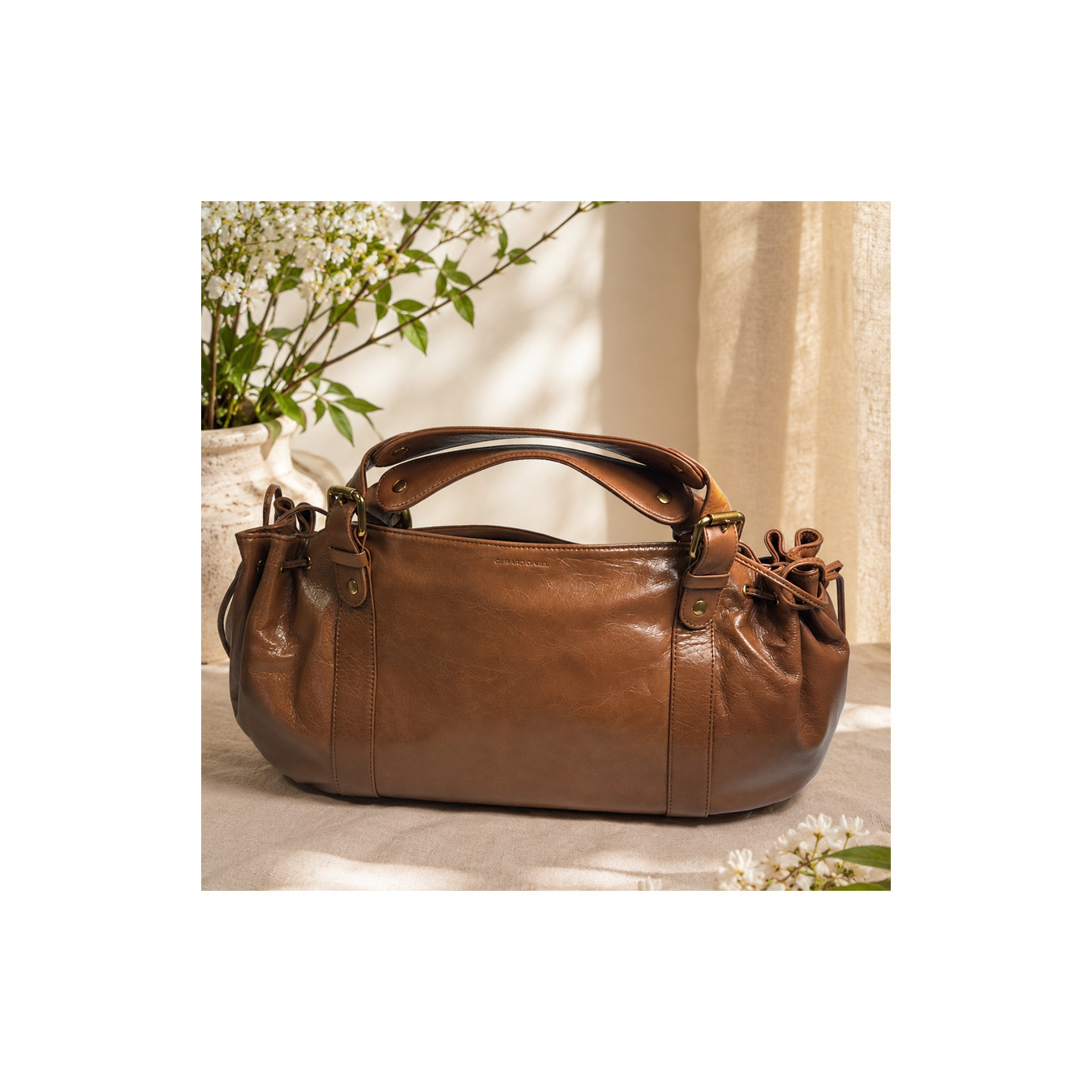 Gérard Darel Le 24 Heures Premium Sac À Main Cuir Effet Froissé Chamois