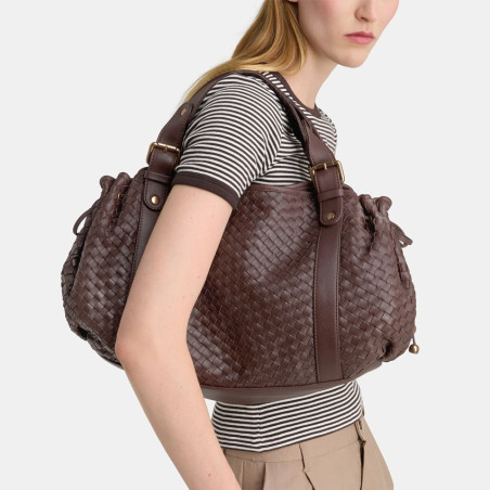 Gérard Darel The 24 Hours Braided Leather Handbag Bordeaux