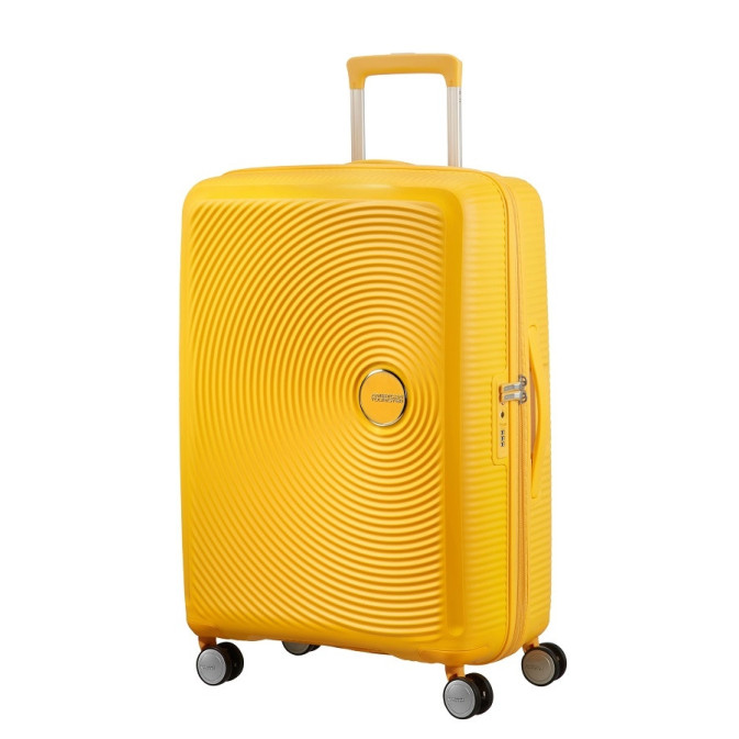 American Tourister Sound Box Spinner 67 cm Valise Trolley 4 Roues Golden Yellow