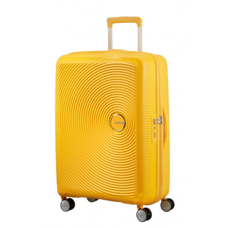 American Tourister Sound Box Spinner 67 cm Valise Trolley 4 Roues Golden Yellow