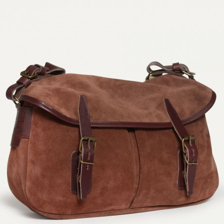 Bleu de Chauffe Fisherman's Musette Bag S Suede Leather Ruby Brown