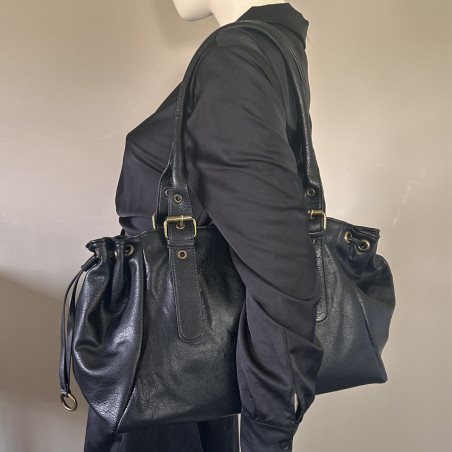 Farfouillette Sac Shopping Effet Grainé Noir porté