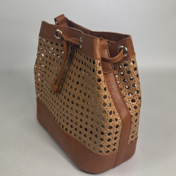 Farfouillette Woven Bucket Bag Camel