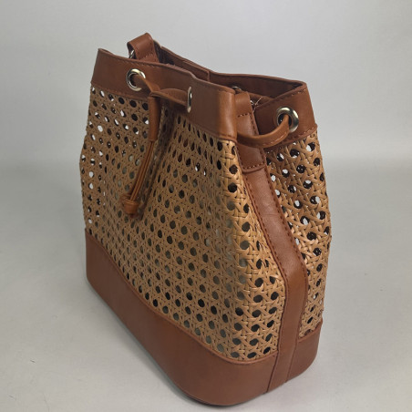 Farfouillette Sac Seau Tressé Camel côté