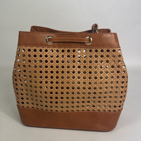 Farfouillette Woven Bucket Bag Camel