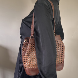 Farfouillette Woven Bucket Bag Mocha