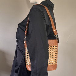 Farfouillette Woven Bucket Bag & Removable Pocket Camel