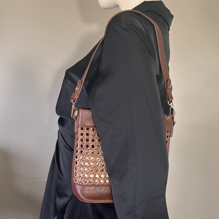 Farfouillette Woven Bucket Bag & Removable Pocket Mocha