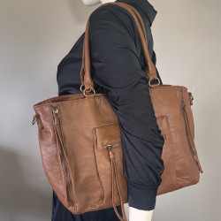 Farfouillette Sac Shopping Zippé Camel porté