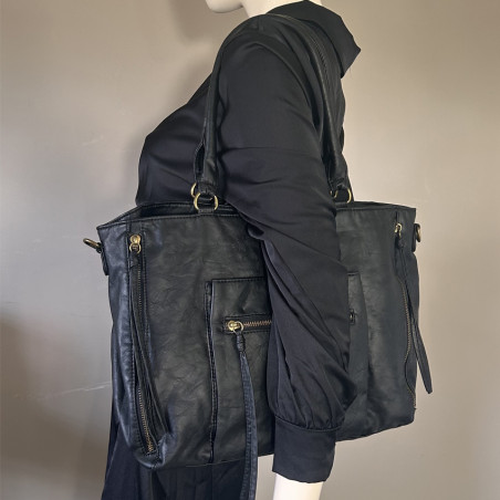 Farfouillette Sac Shopping Zippé Noir porté