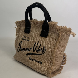 Farfouillette Small Crossbody Jute Bag Summer Vibes Black/Natural