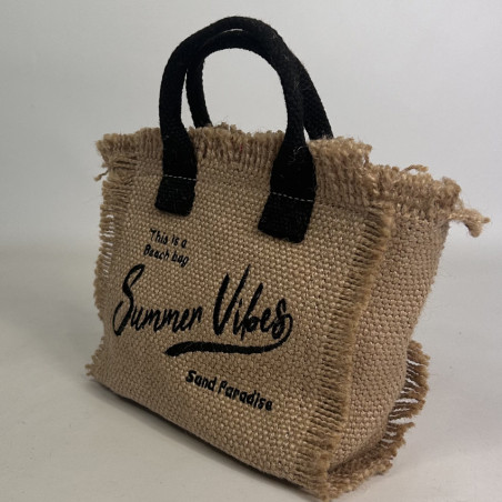 Farfouillette Small Crossbody Jute Bag Summer Vibes Black/Natural