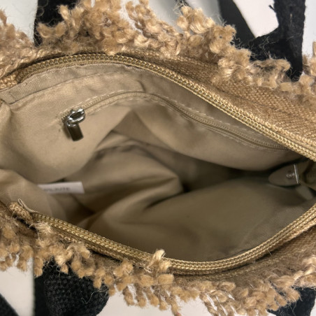 Farfouillette Small Crossbody Jute Bag Summer Vibes Black/Natural
