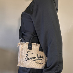 Farfouillette Small Crossbody Jute Bag Summer Vibes Black/Natural