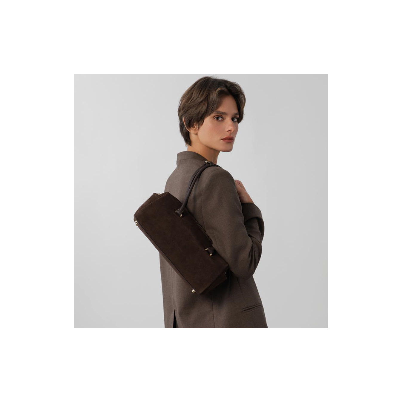 Lancaster Sweden Cube Rectangular Bag in Velvet Leather 530-53 Brown