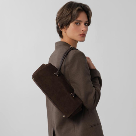 Lancaster Suède Cube Sac Rectangle En Cuir Velours 530-53 Marron