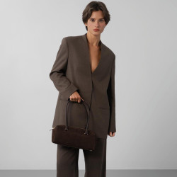 Lancaster Sweden Cube Rectangular Bag in Velvet Leather 530-53 Brown