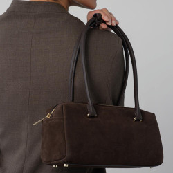 Lancaster Sweden Cube Rectangular Bag in Velvet Leather 530-53 Brown