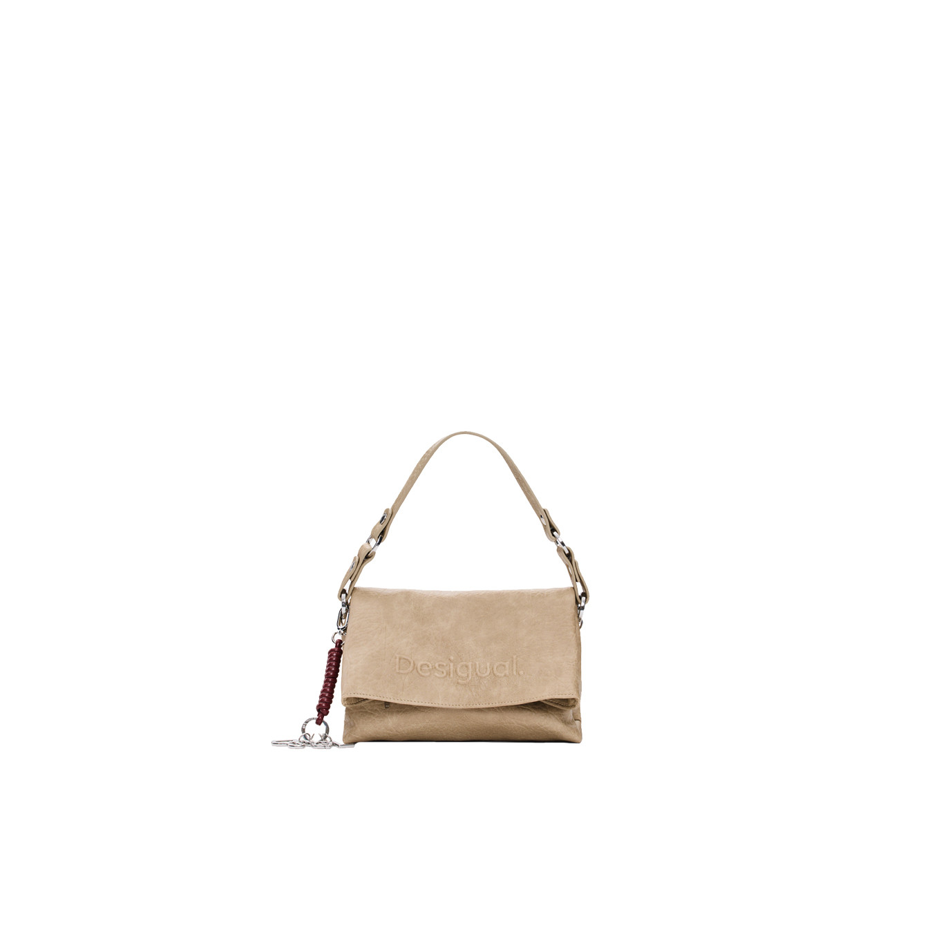 Desigual Half Logo Crossbody Bag with Flap in Beige Faux Leather Crudo