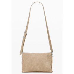 Desigual Half Logo Crossbody Bag with Flap in Beige Faux Leather Crudo