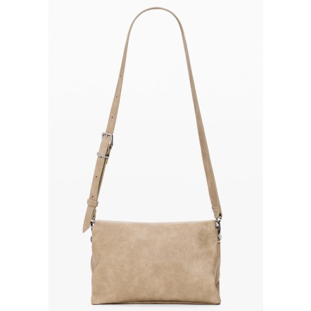 Desigual Half Logo Crossbody Bag with Flap in Beige Faux Leather Crudo